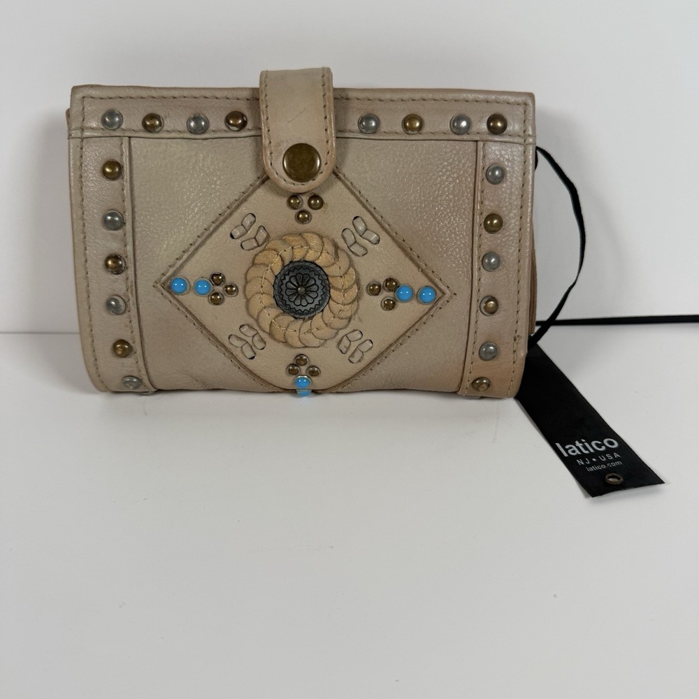 Latico Tan Wallet with Blue and Gold Studs